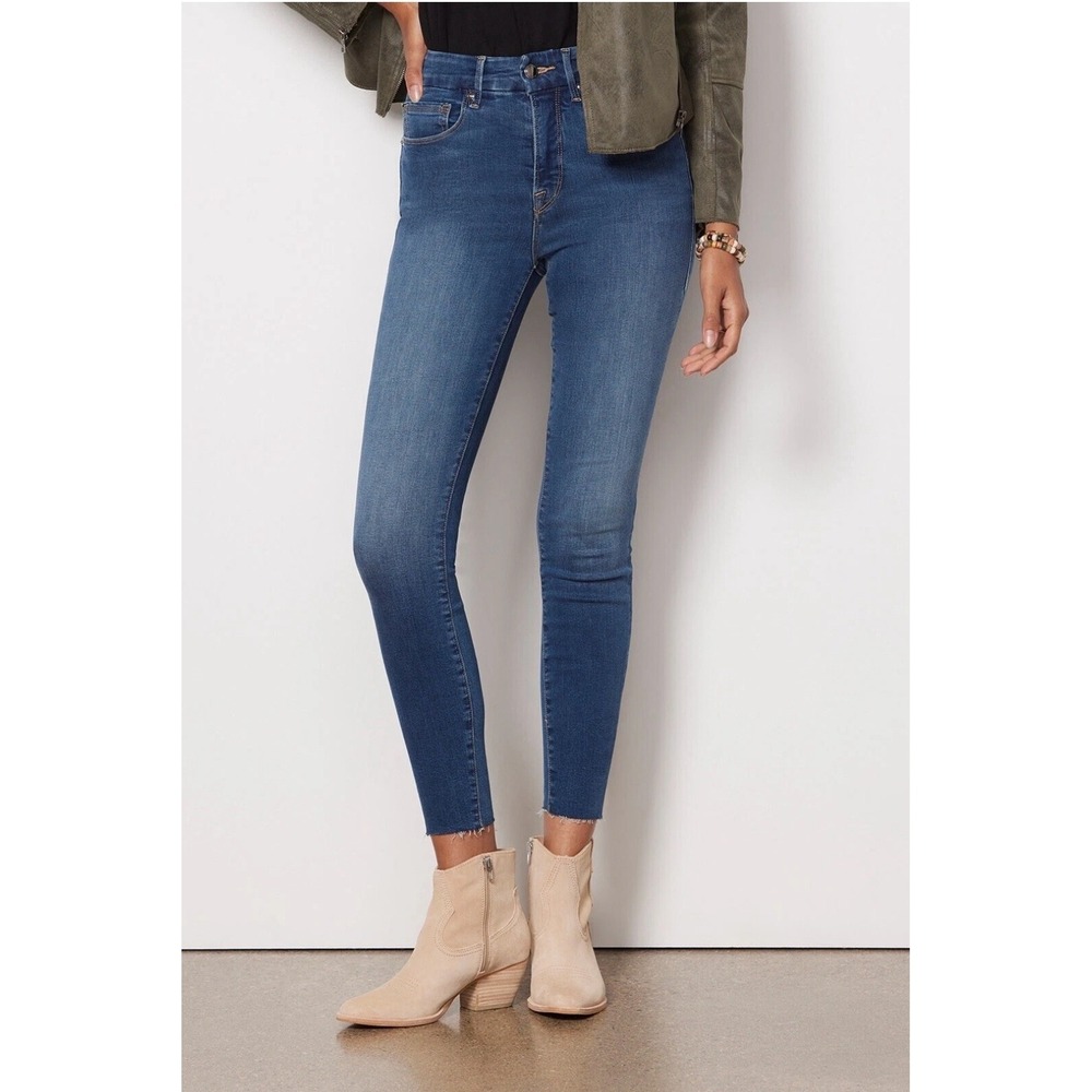 Good American High Rise Skinny Crop Jeans‎ Raw Hem Dark Wash 12/31